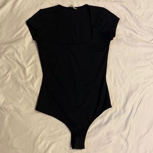 Free People, square neck, shortsleeve, stretchy bodysuite.